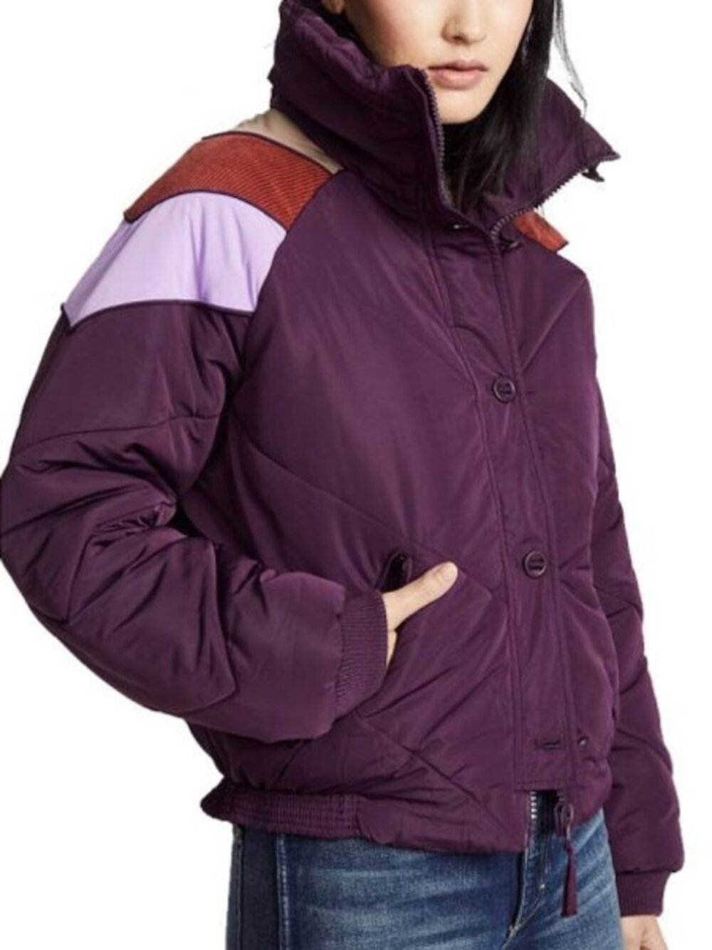 NEW Free People Heidi Ski Puffer Jacket XS in Wine Purple Retro Colorblock $128 - Picture 4 of 16